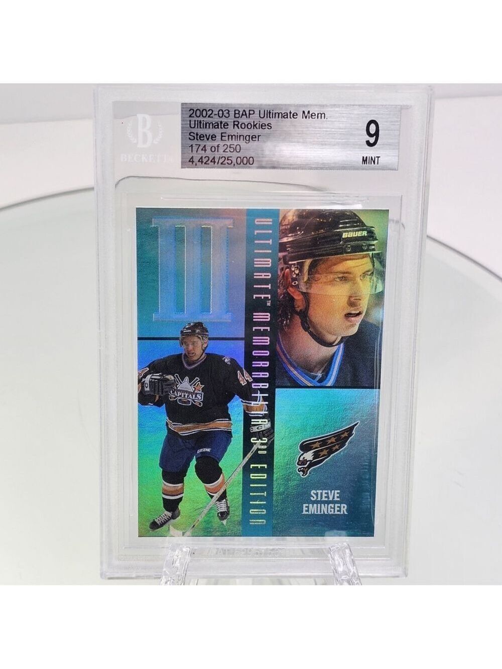 2002-03 Be A Player Ultimate Memorabilia Rookies Steve Eminger GRADED 9